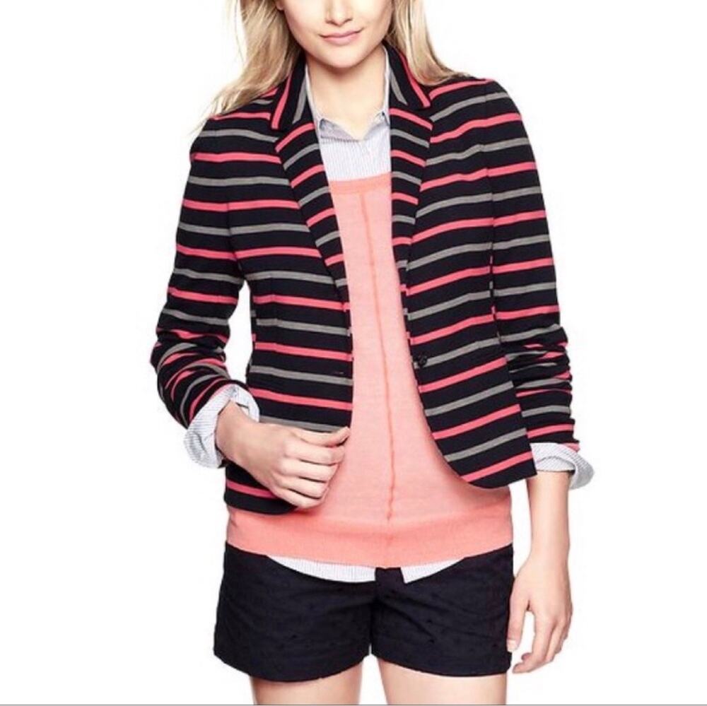 GAP The Academy Blazer Striped Navy Neon Coral Knit Size 2 Academia Preppy